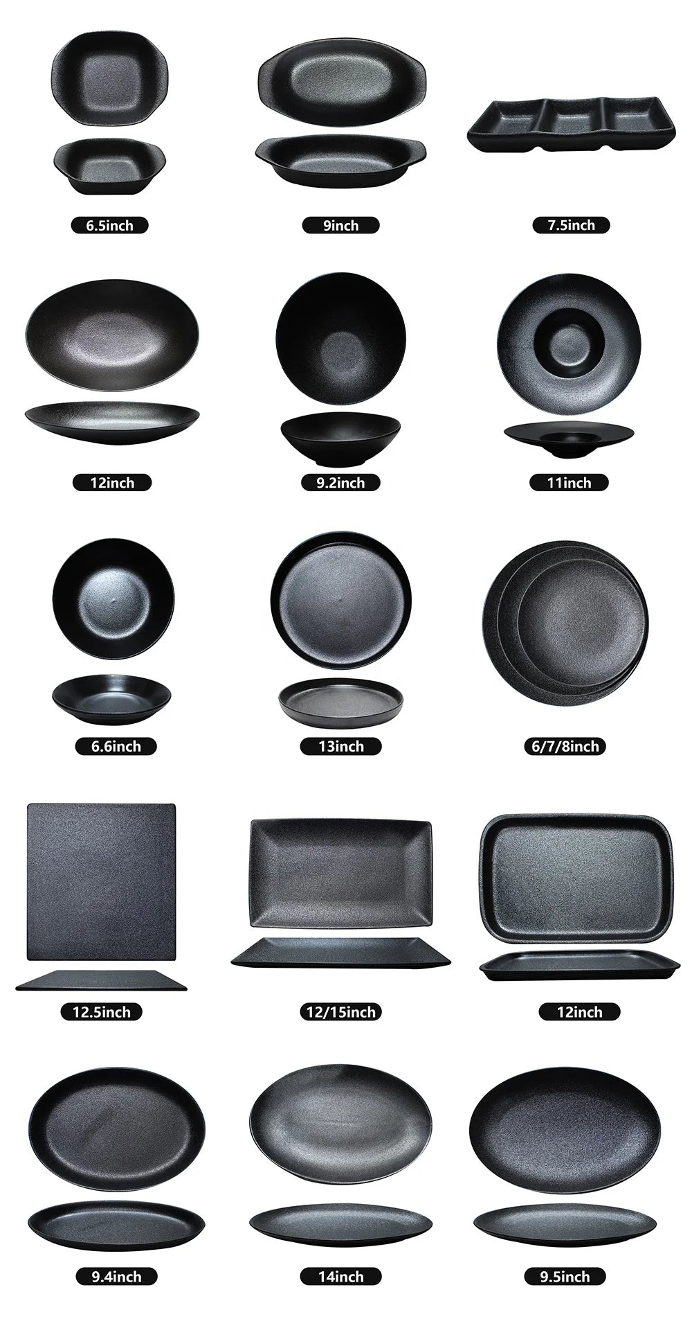 Hot hotel ceramic black dish dinner steak porcelain luxury plates sets dinnerware,matte plates,sushi set plates