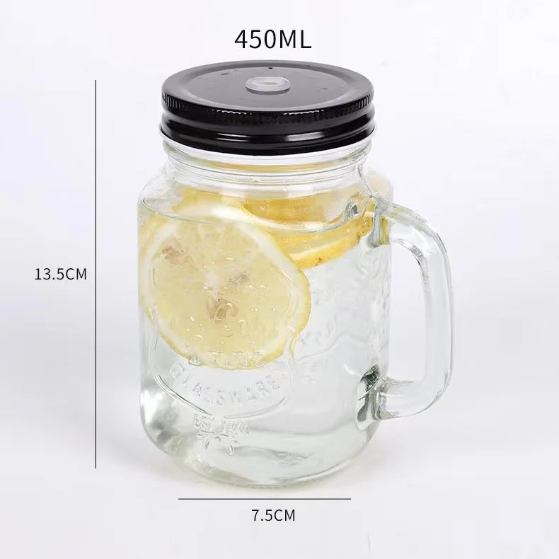 C394 Transparent Fruit Juice Cool Drink Glass Cup Mug Mason Jar Lemon Bottle With Cover Straw Sport Water Bottle