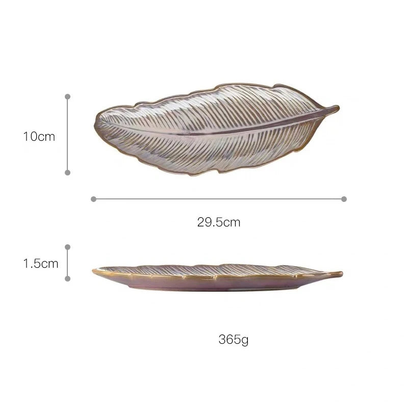 Japanese Style Luxury 10 Inch Ceramic  Fish DishCeramic Leaf Shape Susi Plate suitable for party