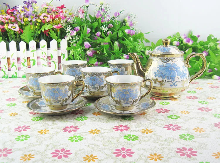 Ethiopian electroplated Decal ceramic tea set set coffee milk tea cup teapot