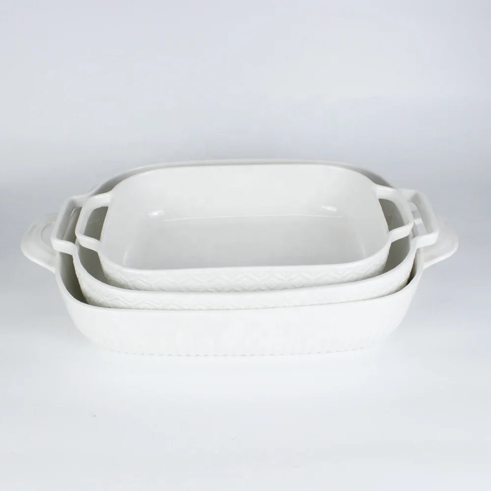 Hot sale restaurant use multi-color square ceramic baking pan with double handle