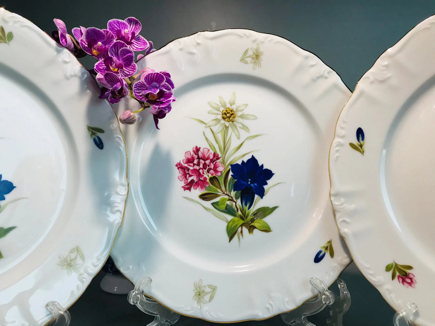 Bavari  Lavish premium Porcelain Dinnerware dinner Vintage set of 3 Winterling Germany flowers plates