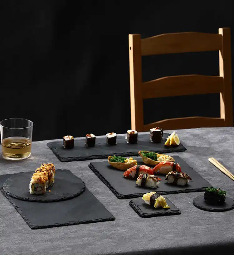 Black Glazed Rectangular Plate Ceramic Sushi Tray Porcelain Cake Plate Tray tableware set for 12 persons black matt