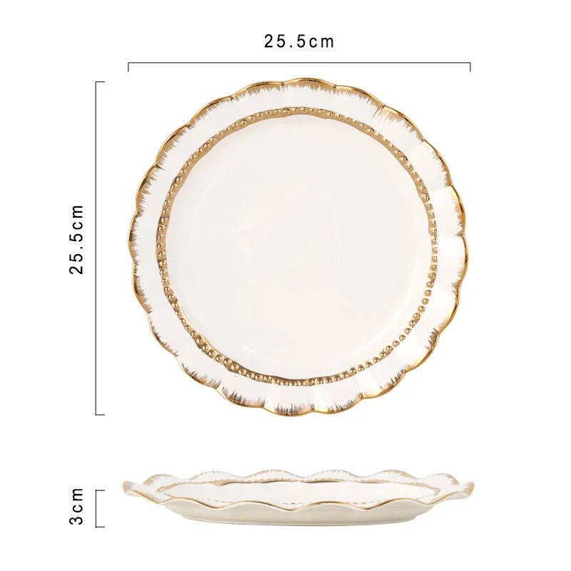 European white gold plated hotel ceramic tableware dinnerware sets luxury porcelain gold