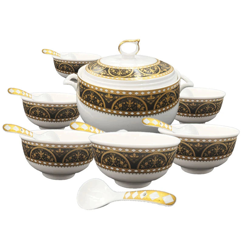 white ceramic soup tureen with embossed decoration high quality cheap price