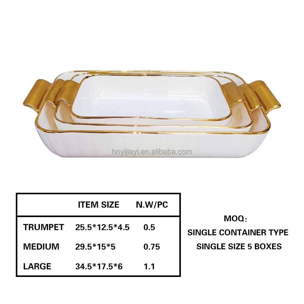 Dinnerware luxury plate set rectangle white baked rice personalized ceramic plates for Hotel Restaurant