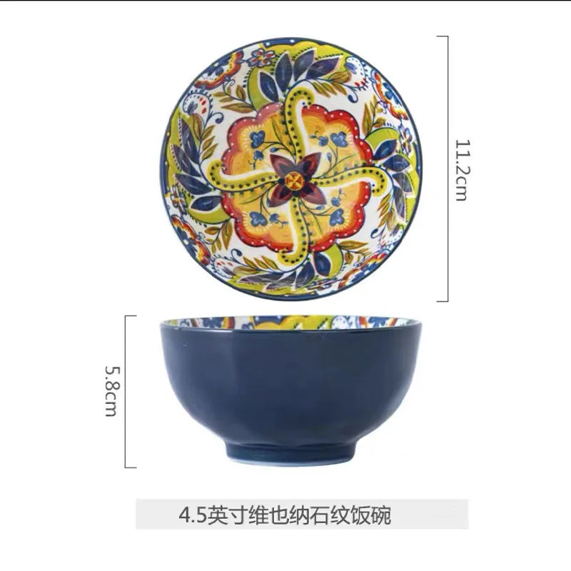 Bohemian Ceramic Tableware Household Plate Bowl Instant Noodle Bowls Creative Personality Dinnerware Set