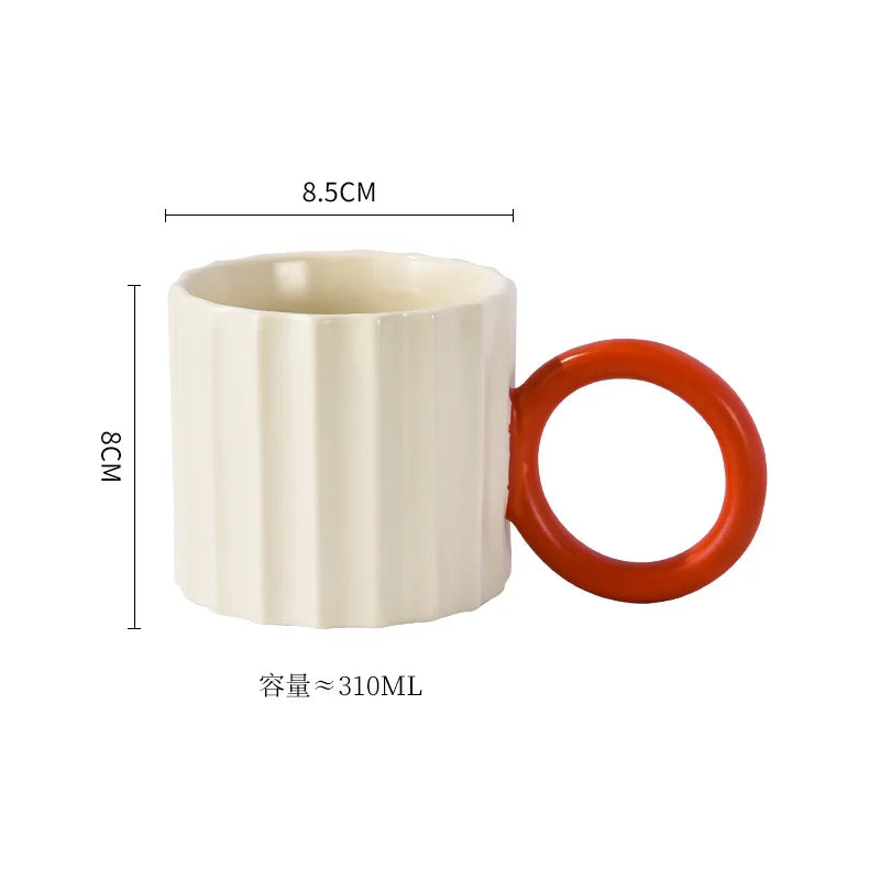 korean simple contrast color vertical grain coffee mug big ear water cup