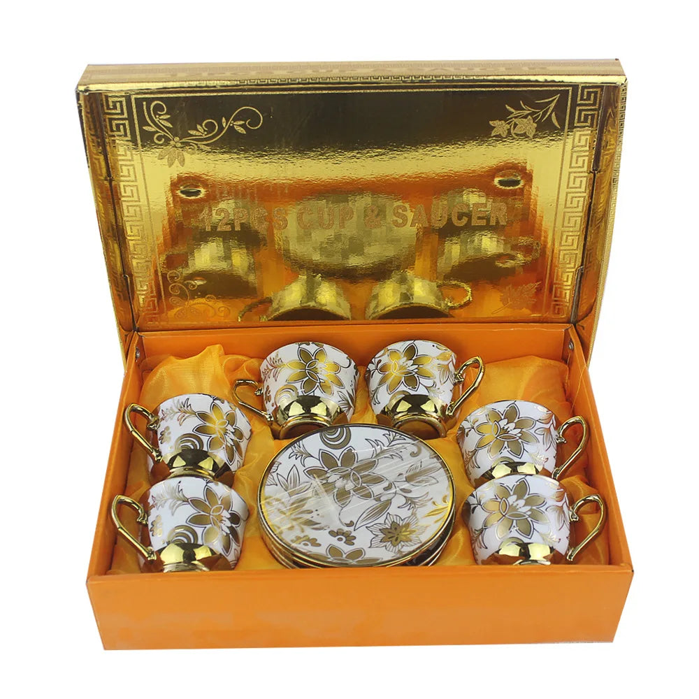 Export European electroplated ceramic tea cup and Dish Set for ethiopian