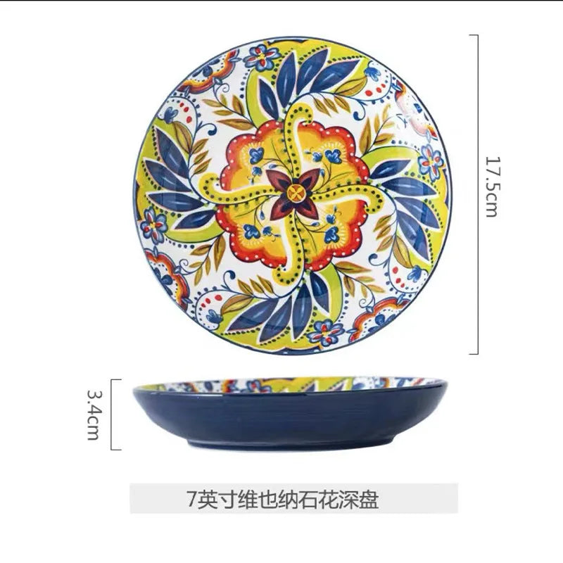 Bohemian Ceramic Tableware Household Plate Bowl Instant Noodle Bowls Creative Personality Dinnerware Set