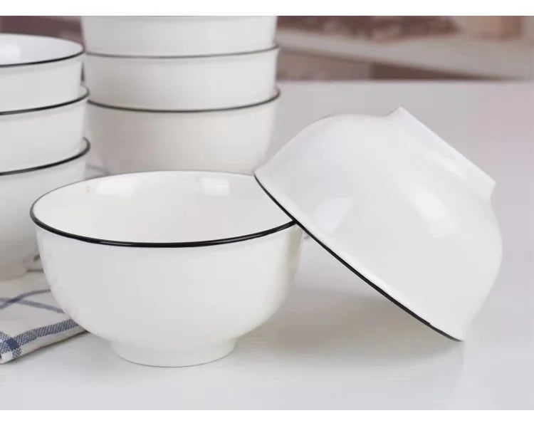 Wholesale nordic 8 inch simple ceramic set tableware white black edge high temperature microwave for ceramic plates