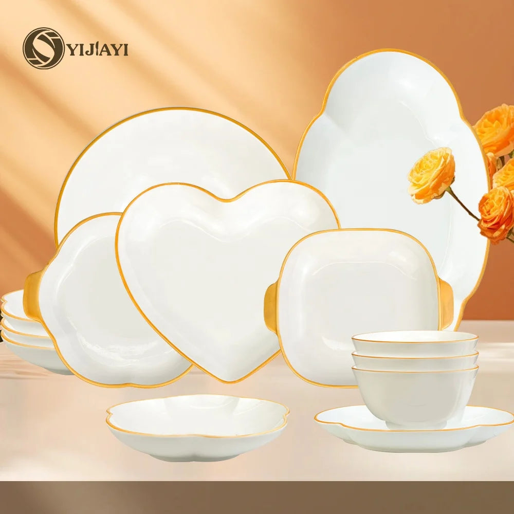 57 PCS Gold Rim Bone China Porcelain Dinner Plate Set Dinnerware Sets Wholesale Luxury Ceramic Tableware set