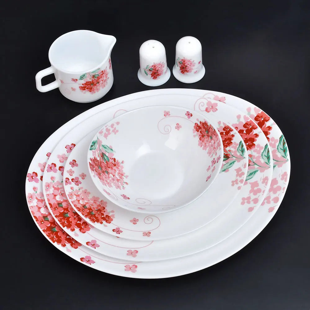 JIUWANG Wholesale Customize 30 Pcs Luxurious Premium Quality Cherry Blossom White Ceramic Dinnerware with color gift box packing