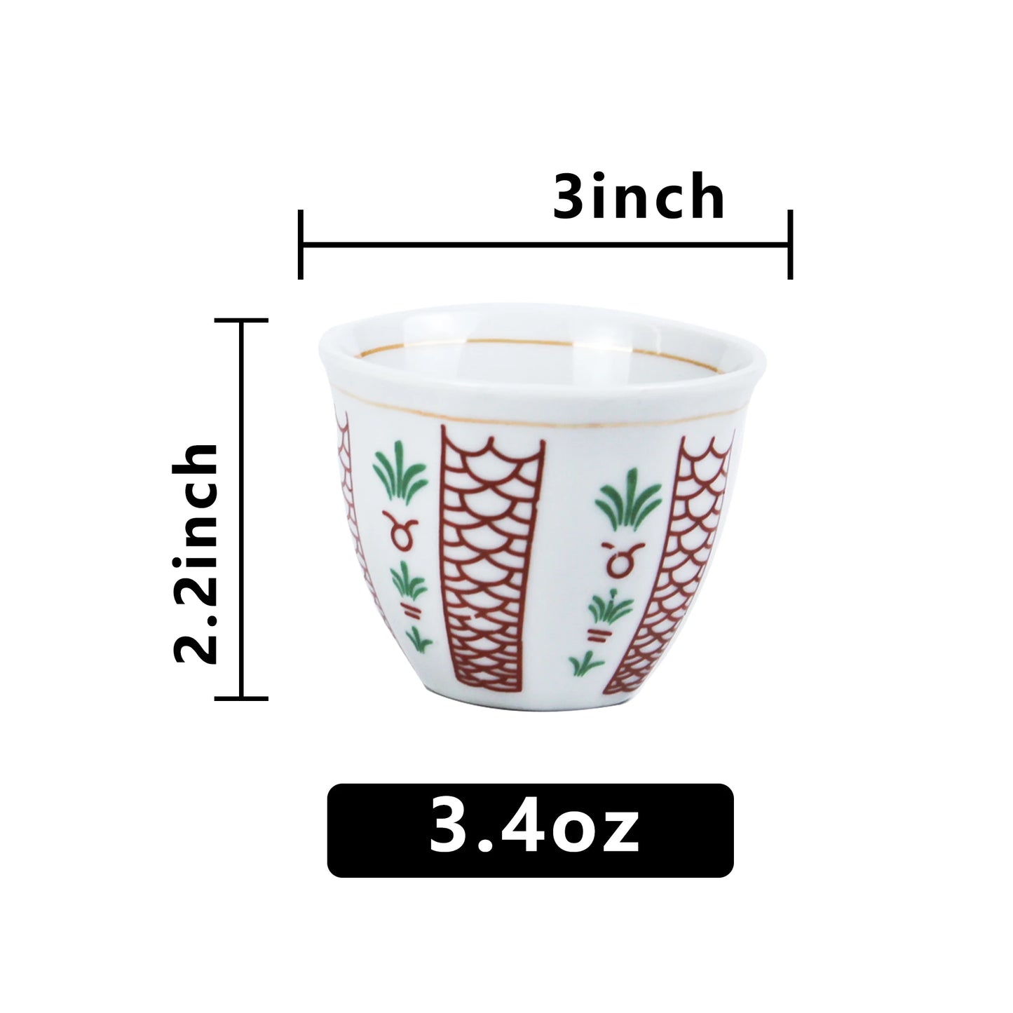 Customized PORCELAIN Arabic logo ethiopian ceramic  CAWA CUP SET 12 PCS IN THE BOX