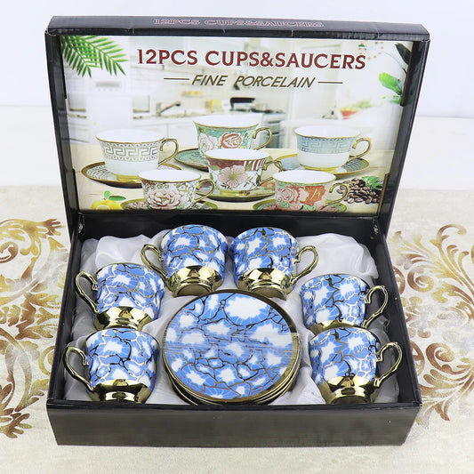 Ethiopian coffee cup set European foreign trade printed ceramic tea set cup and Dish Set