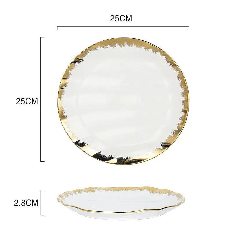 European white gold plated hotel ceramic tableware dinnerware sets luxury porcelain gold