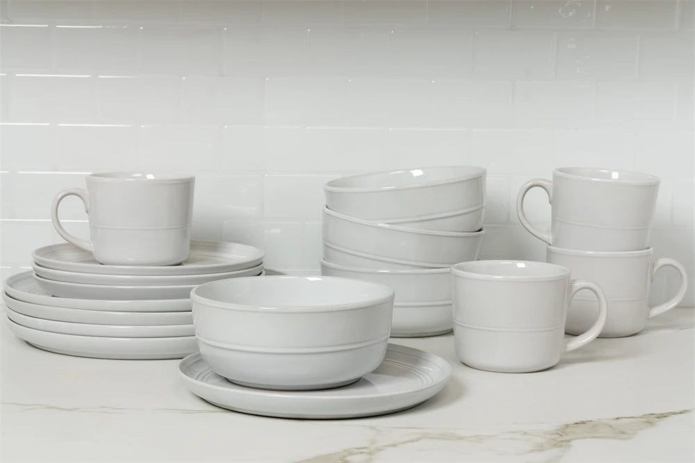 White frosted glaze stoneware porcelain plates bowls cups Western food supermarket sells  porcelain dinner dinnerware set