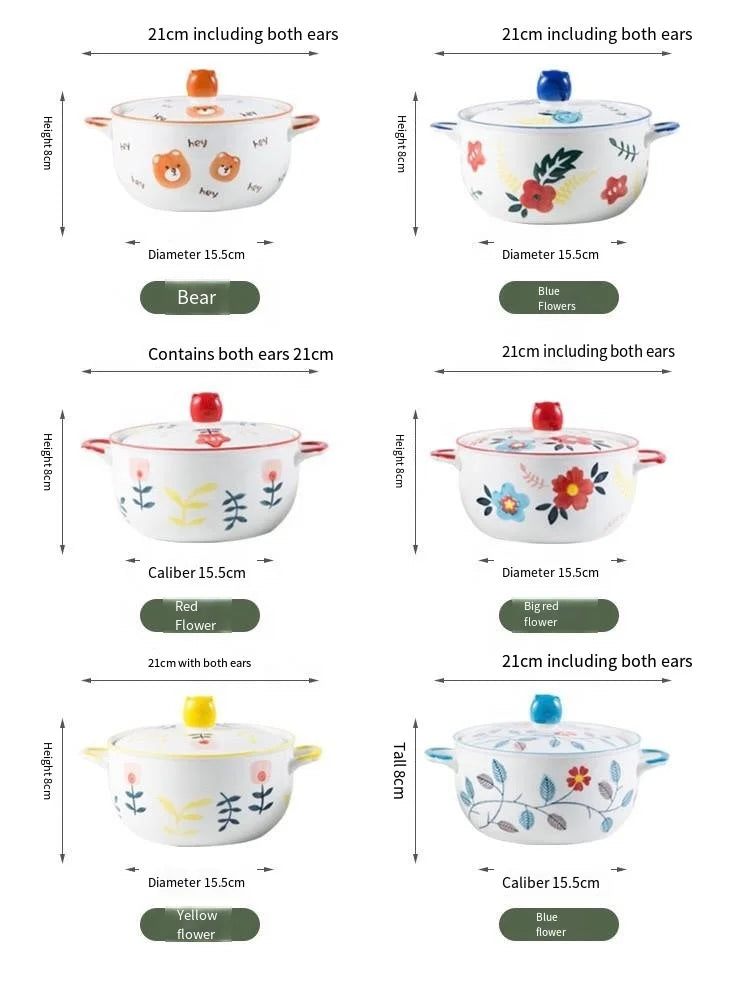 Cute Hand painted Porcelain Bowl With Cover Soup Bowls Sets Mini Ceramic Soup Pot 8 inch ceramic pot ceramic cookware set