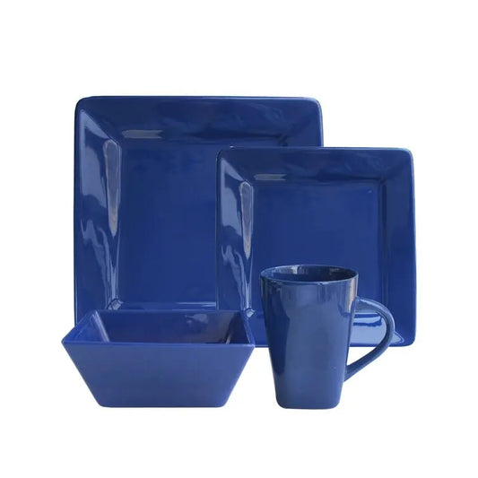 Restaurant wedding used blue square shape modern porcelain ceramic dinnerware set tableware for sale