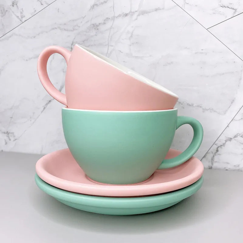 Wholesale nordic Multiple Color Optional Matte 300cc European Porcelain Coffee Cup Ceramic Milk Cup With Saucer Set espresso