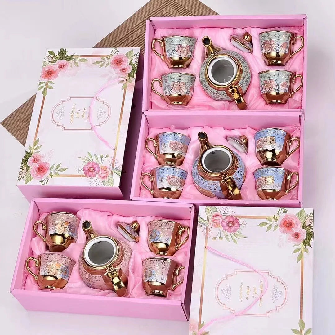 New Custom set gift box Arabic porcelain 6 Ethiopian cup and saucer teapot Turkish coffee & tea set