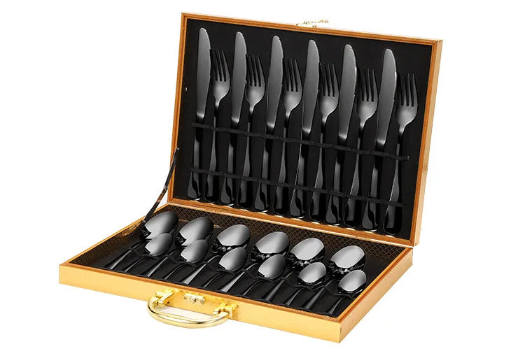 24 Piece stainless steel cutlery golden silverware flatware spoon and fork set for wedding