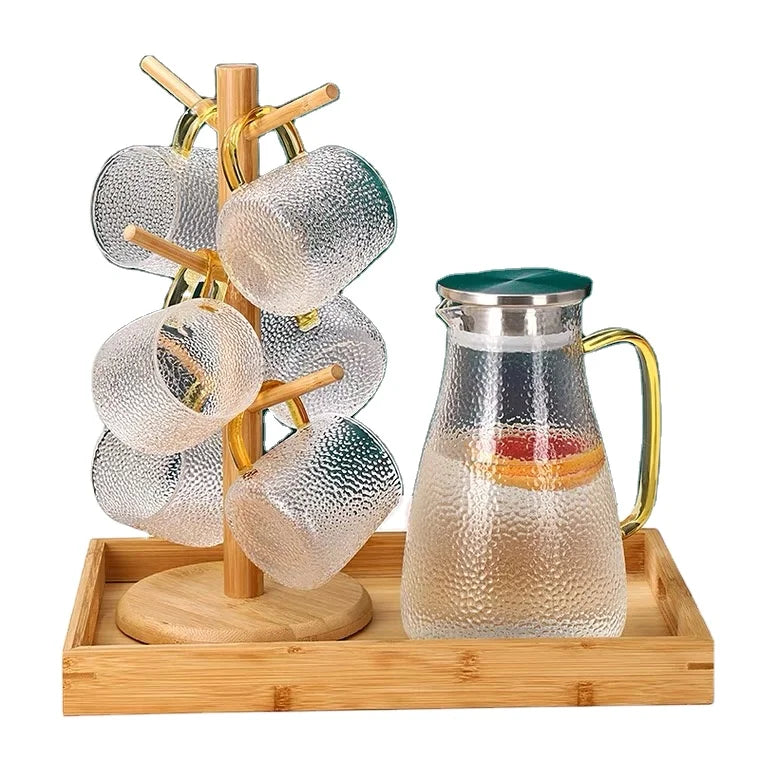 Larger Clear Drink Ware Supplies Cold Water Juice Tea Glass Pitcher Jugs Cups Sets with lid