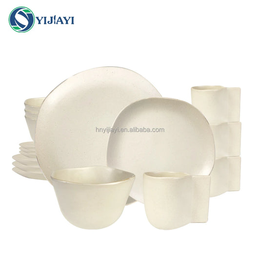 restaurant  12 18 24 piece traditional  vintage Stone Color Glazed Stoneware Ceramic Dinnerware soup bowl dinner sets