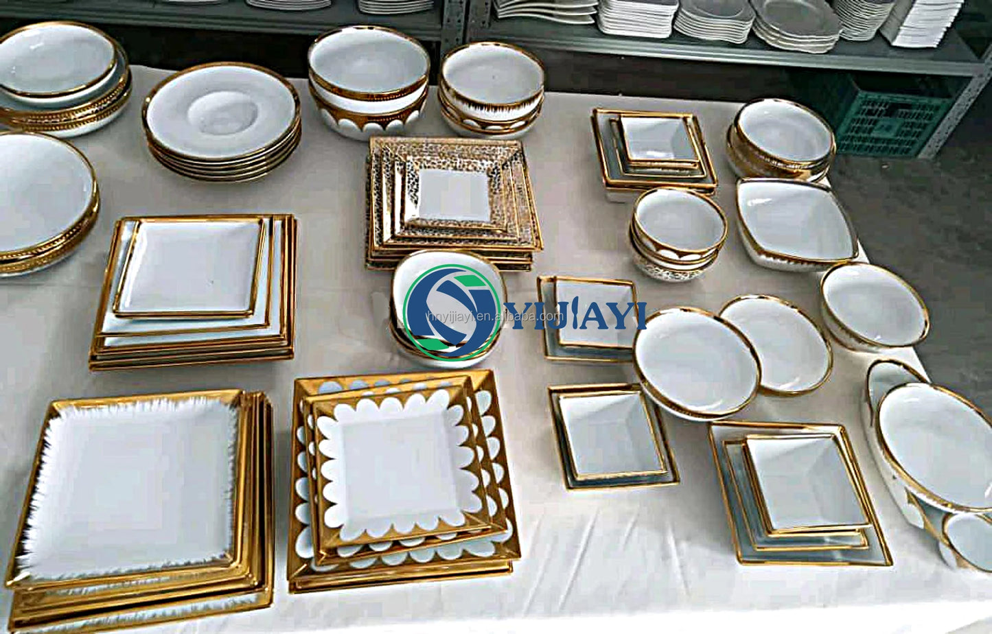 JIUWANG wholesale  dinner  plate Set White/gold ceramic loose tableware