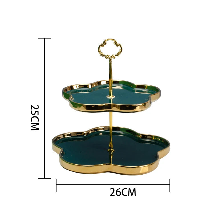 Wholesale china tray nordic gold luxury decorative kitchen storage cake chocolate ceramic 2 3 layers serving tray