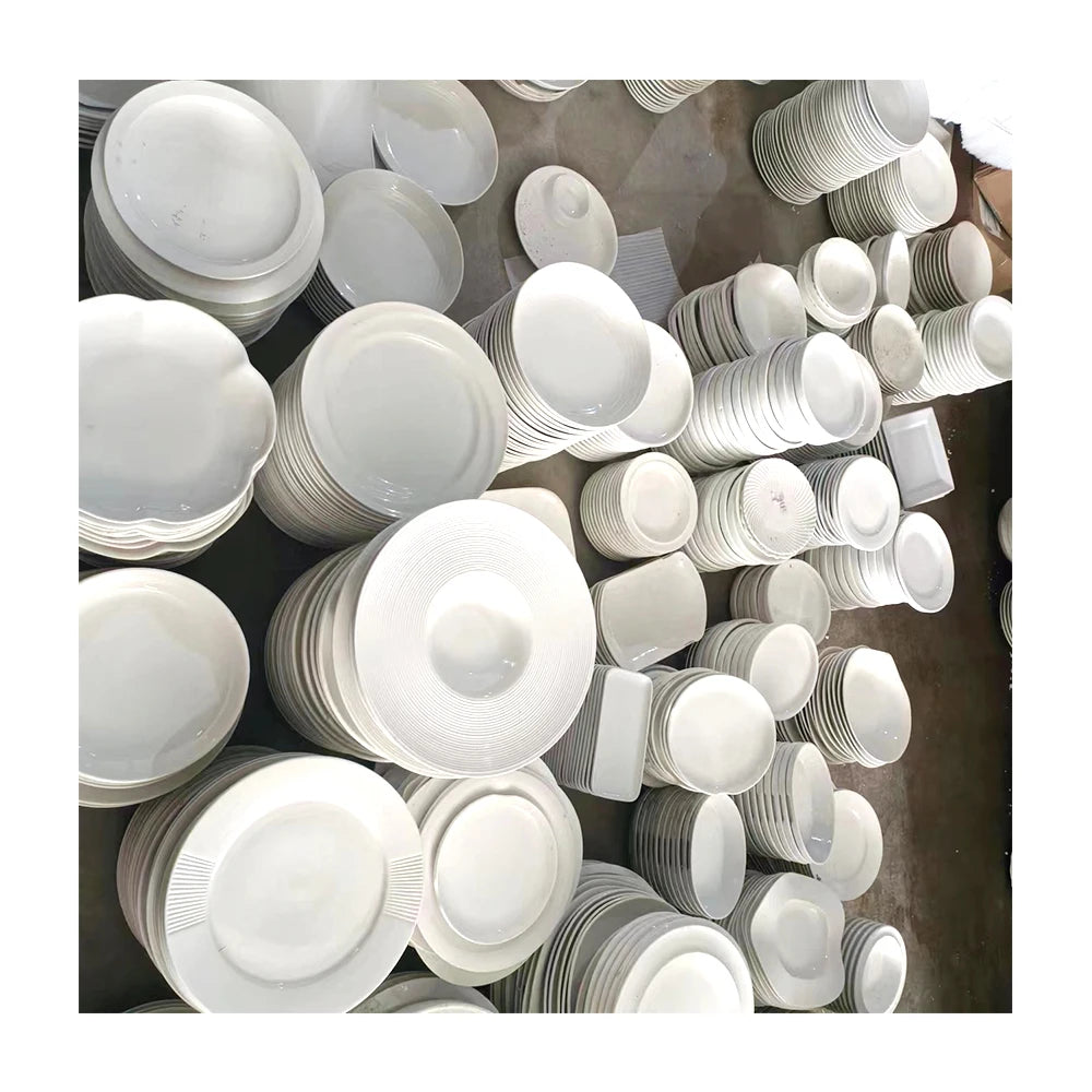 Factory Bulk Sell Stocked White Ceramic Porcelain Plain White Plate Sell By Ton  full dinner service teller porzellan vaiselle