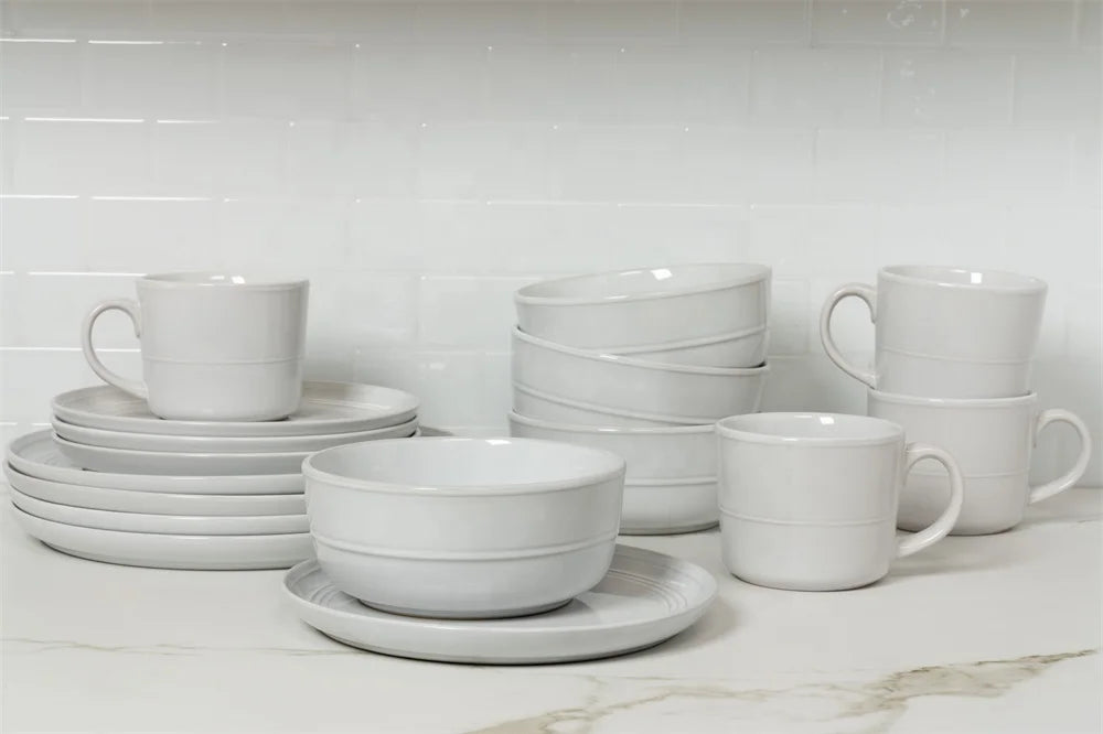 White frosted glaze stoneware porcelain plates bowls cups Western food supermarket sells porcelain dinner dinnerware set