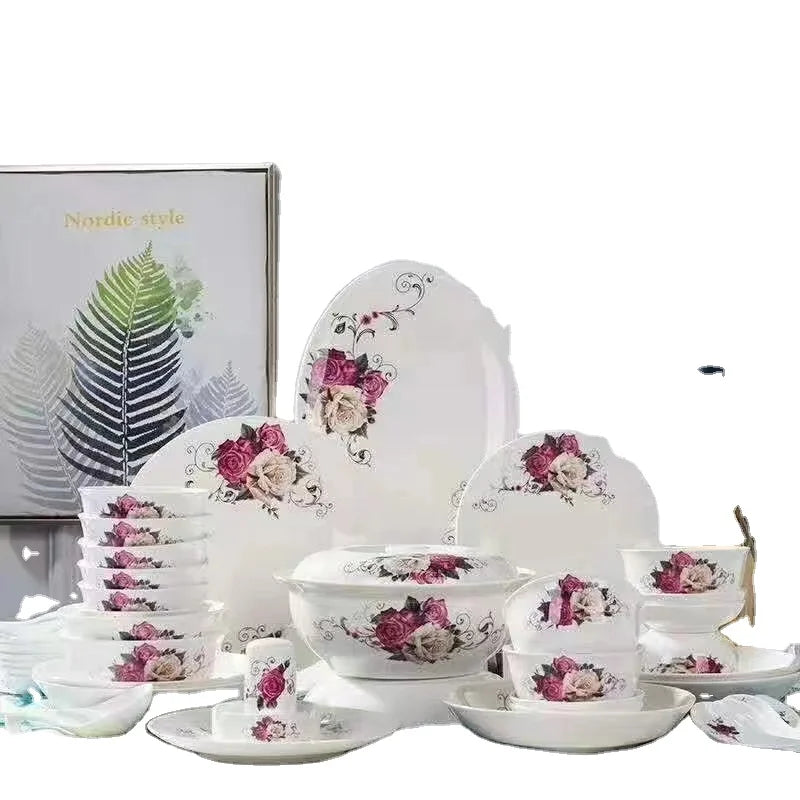 56pcs dinner set with cut decal Wedding dinner plates golden pattern luxury ceramic dinnerware