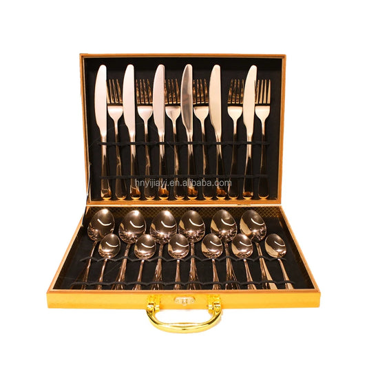 Luxury 24 Piece Gold spoons forks knives stainless steel cutlery set