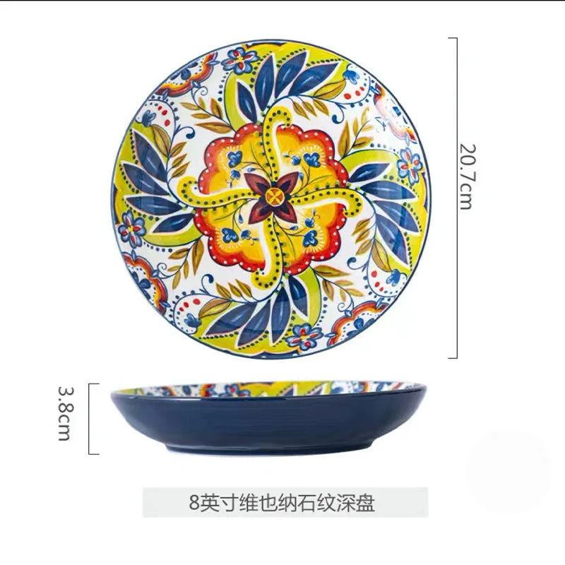 Bohemian Ceramic Tableware Household Plate Bowl Instant Noodle Bowls Creative Personality Dinnerware Set