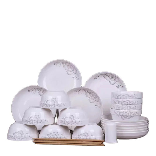 Manufacturer Wholesale Hotel White Ceramic with decal Dinner Porcelain Flat  Sets ceramic plate dishes & plates