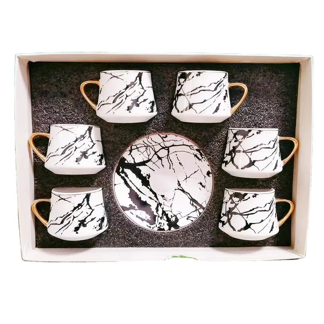 Customized 6 Pcs Cups Saucers Creative Gift Box European Ceramic Dinner Saucer Tea Coffee Set