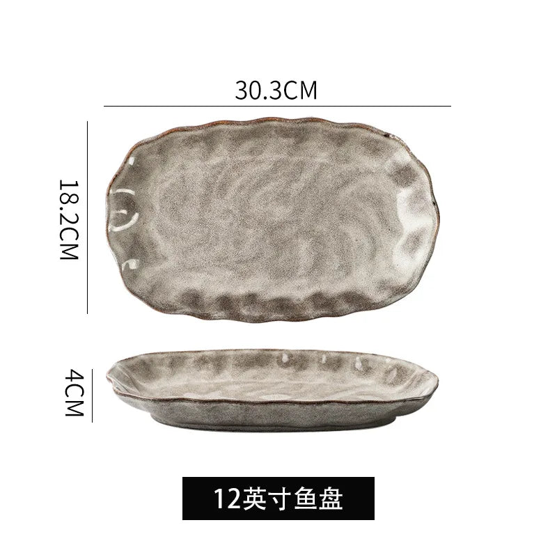 Japanese Style Crude Pottery Handmade Pottery Creative dinnerware sets Restoring Ancient Ways Ceramic tableware