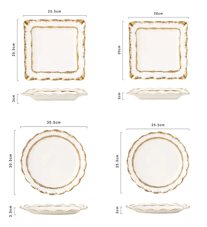 white and gold beaded dinner set dinnerware ceramic dishes supplier white tableware  plates bulk