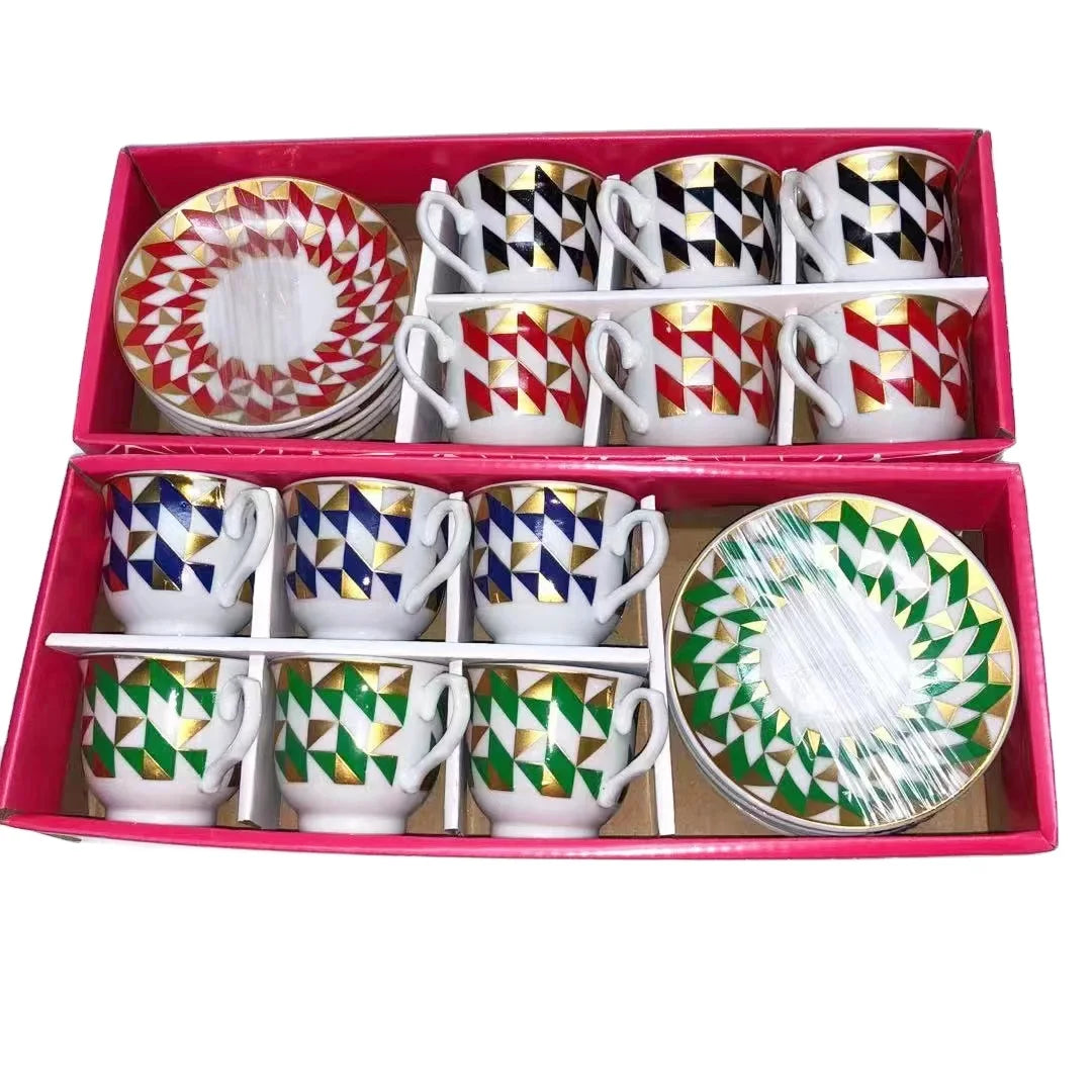 Wholesale ceramic cup and saucer exquisite decal craft porcelain milk coffee tea cup and saucer set