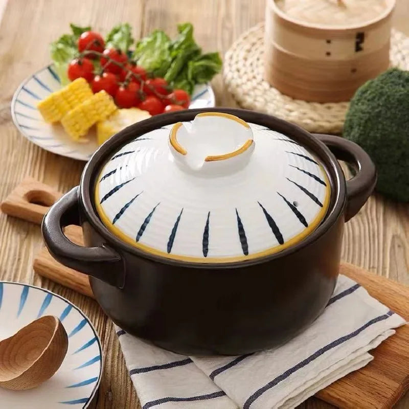 Dinnerware cooking cookware 2.5L hand printing korea style ceramic soup pot for kitchen