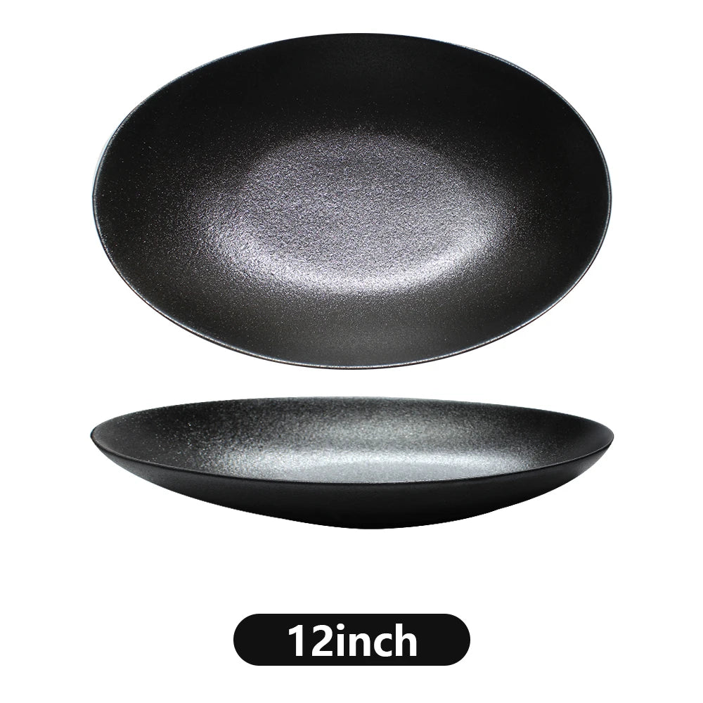 customisable  Hotel Restaurant Used Black Buffet Plates Tableware Dinnerware Porcelain Glaze Catering Dinner Set