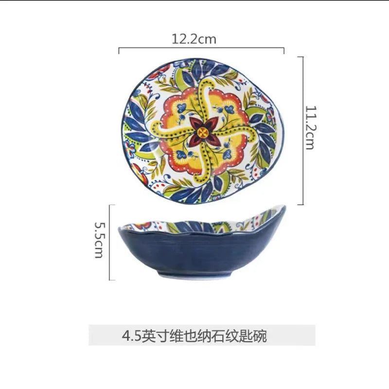 Bohemian Ceramic Tableware Household Plate Bowl Instant Noodle Bowls Creative Personality Dinnerware Set