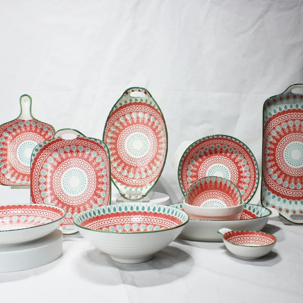 Ceramic Manufacturer Custom Machine Printed Ceramic Tableware Bohemian Style Moroccan Plates