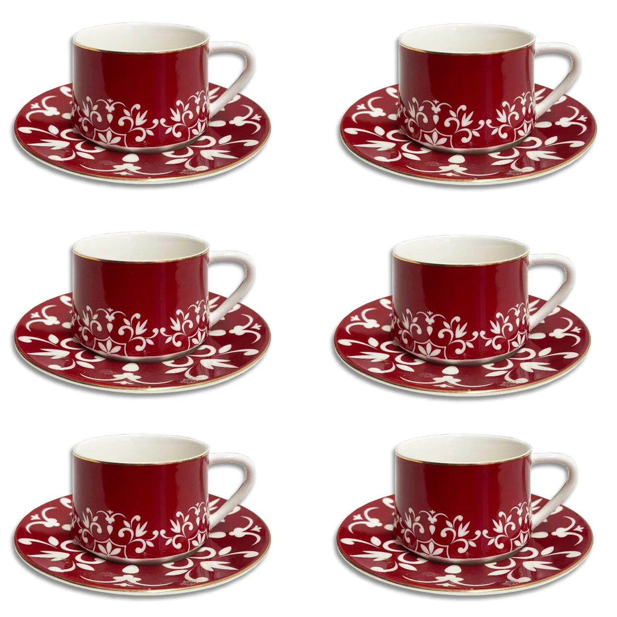 Hot Selling  ethiopian Luxury Saucer Porcelain ceramic tea cup 12 PC Red Turkish - Christmas Holidays Theme Coffee Tea Cup Set