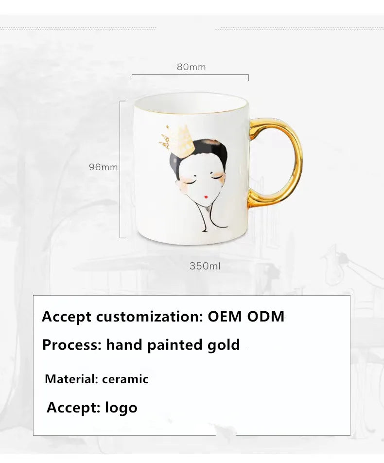 Wholesale Gold handle Ceramic mug promotion sublimation mug with gold handle 11 oz hand decal ceramic mug advertising