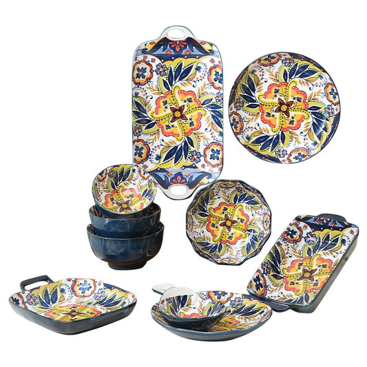 Bohemian Ceramic Tableware Household Plate Bowl Instant Noodle Bowls Creative Personality Dinnerware Set