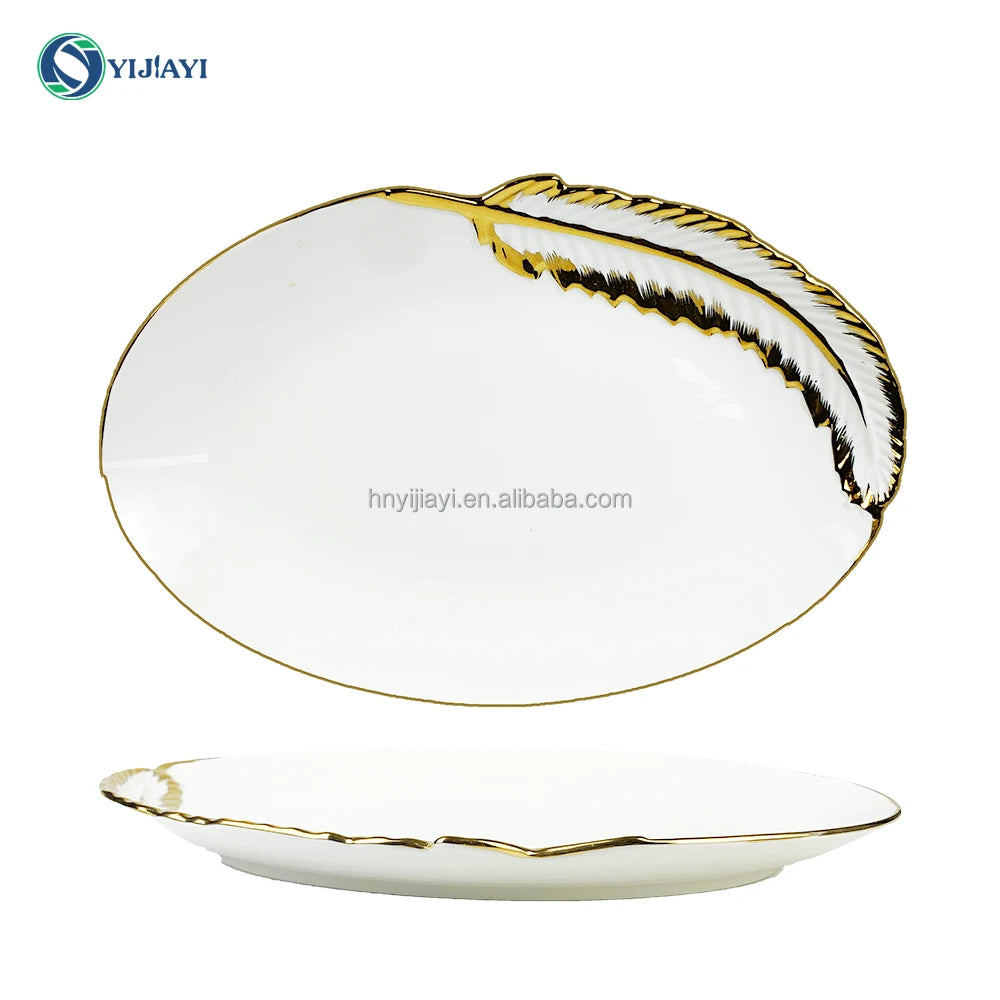 Gold and white Plate rim With Ceramic Bowls Ceramic Plates dinnerware tray  in bulk stock