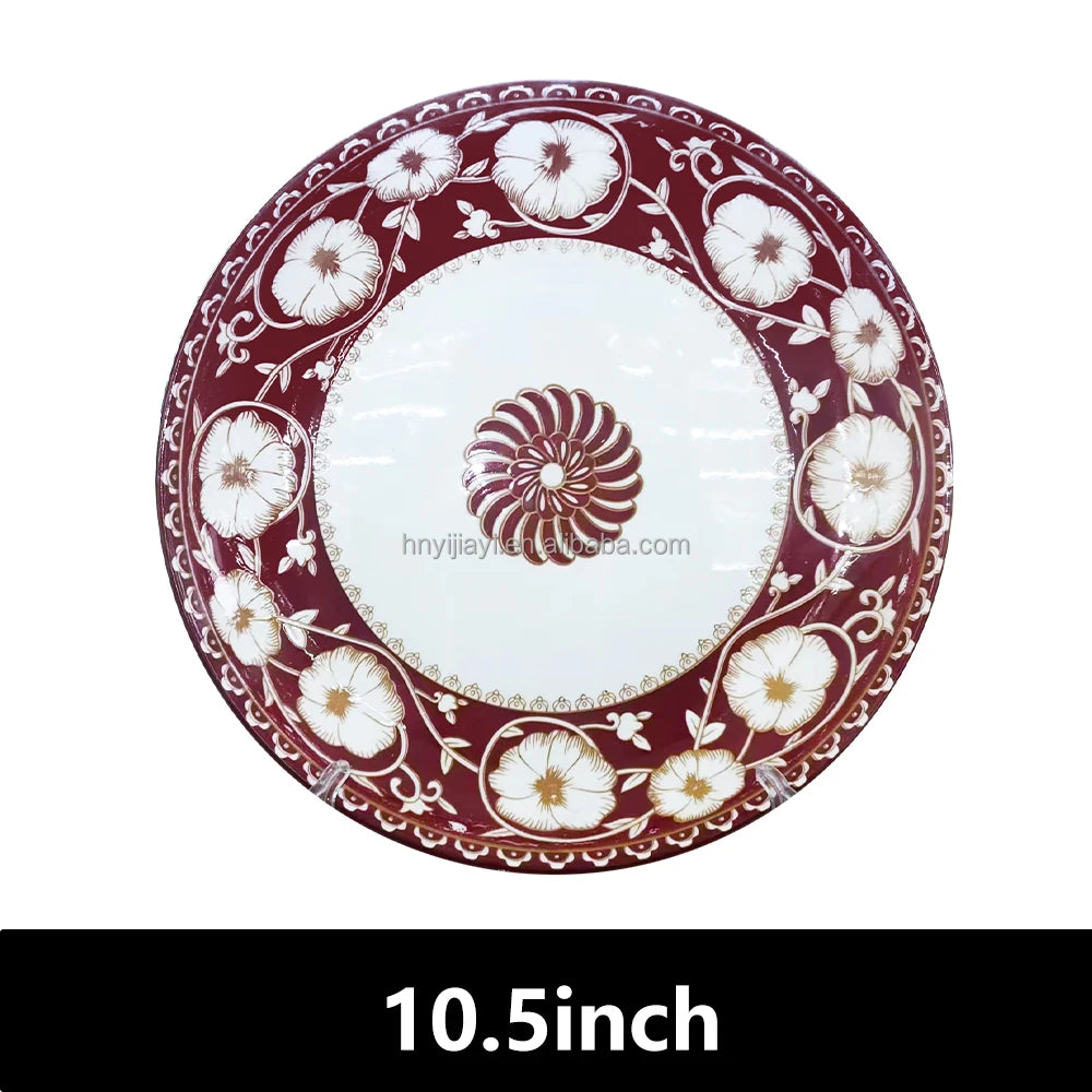 JIUWANG 12inch 10inch 8inch bone china dinner plates 12 person caine bone