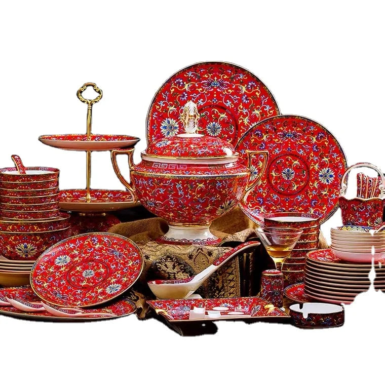 Alibaba Hot Selling Good Supplier Daily Use Ancient Style Printed Flower Opal Glass Luxury Dinner Set